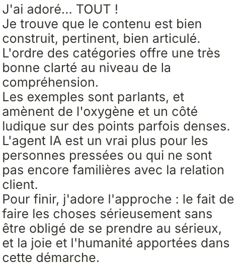 Témoignage client en capture d'écran