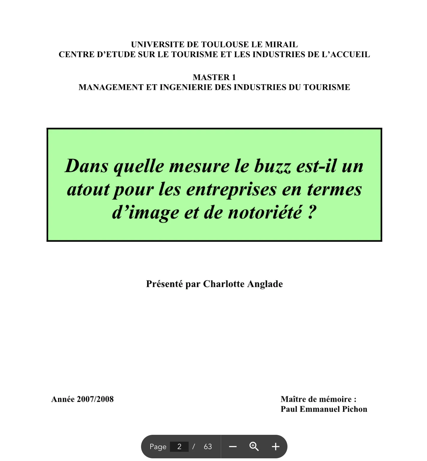 Couverture mémoire Master 1